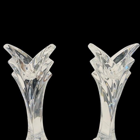 Set Of 2 Clear Crystal "Deco" Single Light Candlestick Holders By Mikasa 5.5” - Picture 3 of 8